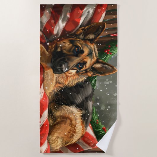 ジャーマンシェパードドッグクリスマスフェスティバル ビーチタオル (正面)