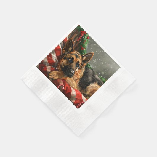 ジャーマンシェパードドッグクリスマスフェスティバル 縁ありカクテルナプキン (角)
