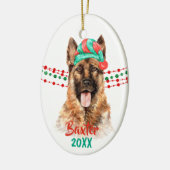 ジャーマンシェパードドッグサンタハットホリデーストリングビーズ セラミックオーナメント (左)