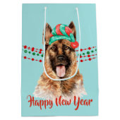 ジャーマンシェパードドッグサンタハットホリデーストリングビーズ ミディアムペーパーバッグ (裏面)