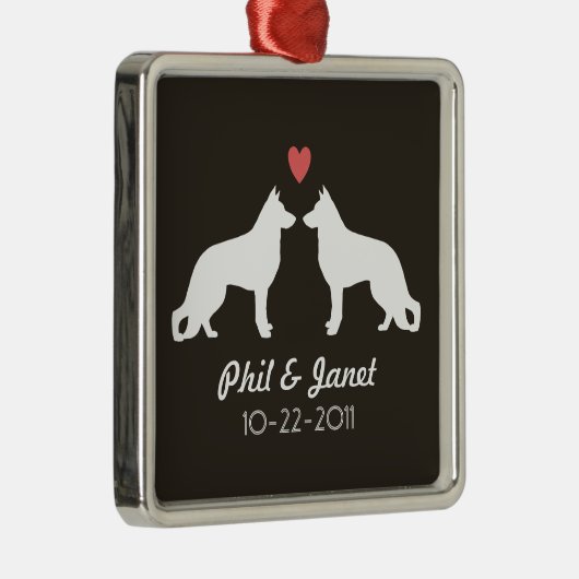 ジャーマンシェパードドッグシルエットカスタムカップル メタルオーナメント (右)