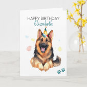 ジャーマンシェパードドッグパーソナライズされたハッピーバースデー カード (黄色い花)
