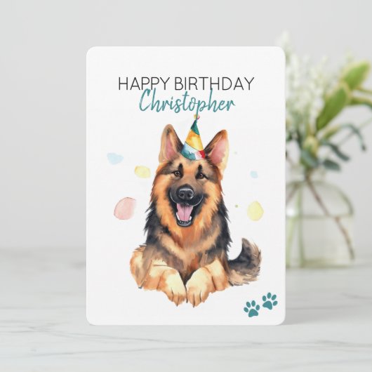 ジャーマンシェパードドッグパーソナライズされたハッピーバースデー カード (スタンド正面)