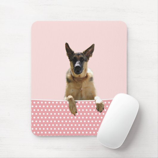ジャーマンシェパードドッグピンク水玉模様 マウスパッド (マウス)
