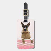 ジャーマンシェパードドッグピンク水玉模様 ラゲッジタグ (正面縦)
