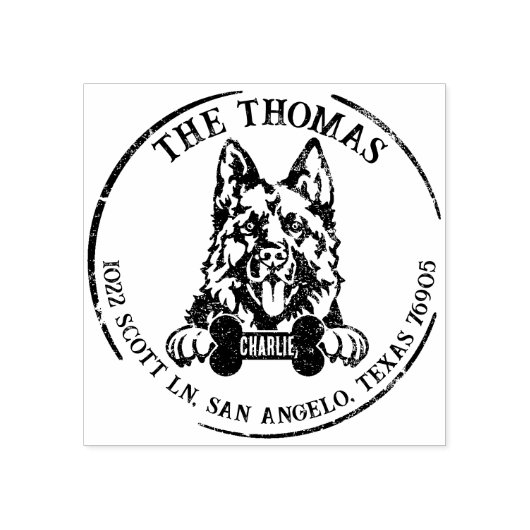 ジャーマンシェパードドッグファミリー差出人住所 ラバースタンプ (インプリント)