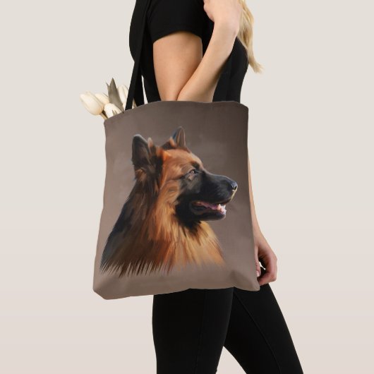 ジャーマンシェパードドッグポートレートアー絵画ト トートバッグ (クローズアップ)