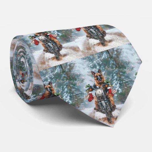 ジャーマンシェパードドッグ バイクに乗る クリスマス ネクタイ (ロール)