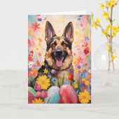 ジャーマンシェパードハッピーイースター カード (黄色い花)