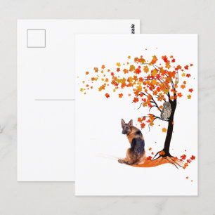 ジャーマンシェパードフクロウと秋ツリー犬のオーナー秋 ポストカード