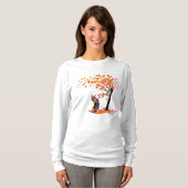 ジャーマンシェパードフクロウと秋ツリー犬のオーナー秋 Tシャツ (正面フル)