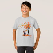 ジャーマンシェパードフクロウと秋ツリー犬のオーナー秋 Tシャツ (正面フル)