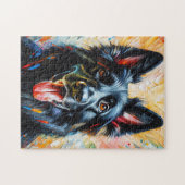 ジャーマンシェパードブラックドッグアクリルプリントドッグ恋人 ジグソーパズル (横)