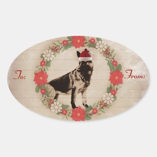 ジャーマンシェパードホリデーギフトラベル 楕円形シール (正面)
