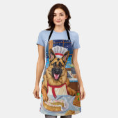 ジャーマンシェパードホリデーベーキング:フェスティバルクリスマス エプロン (着用した状態)