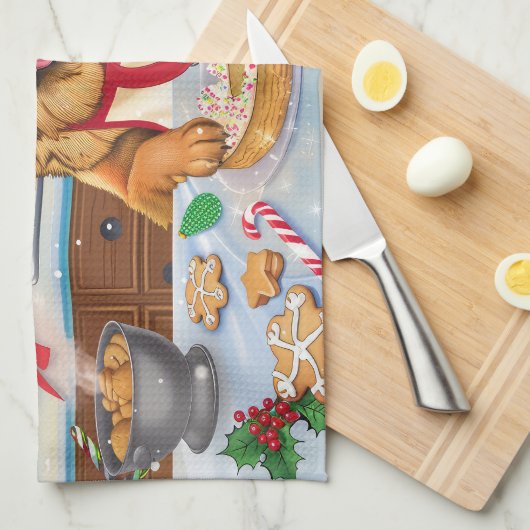 ジャーマンシェパードホリデーベーキング:フェスティバルクリスマス キッチンタオル (四つ折り)