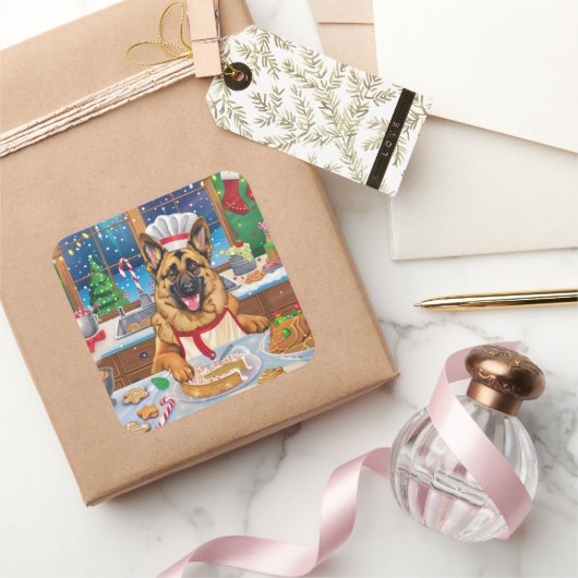 ジャーマンシェパードホリデーベーキング:フェスティバルクリスマス スクエアシール (ギフト)