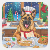ジャーマンシェパードホリデーベーキング:フェスティバルクリスマス スクエアシール (正面)