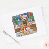 ジャーマンシェパードホリデーベーキング:フェスティバルクリスマス スクエアシール (封筒)