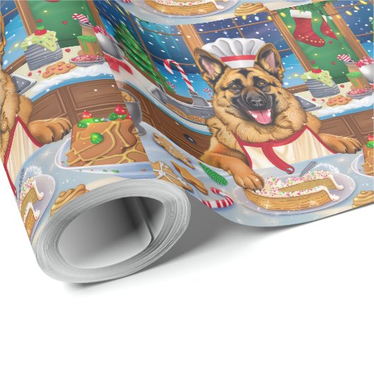 ジャーマンシェパードホリデーベーキング:フェスティバルクリスマス ラッピングペーパー (ロールコーナー)