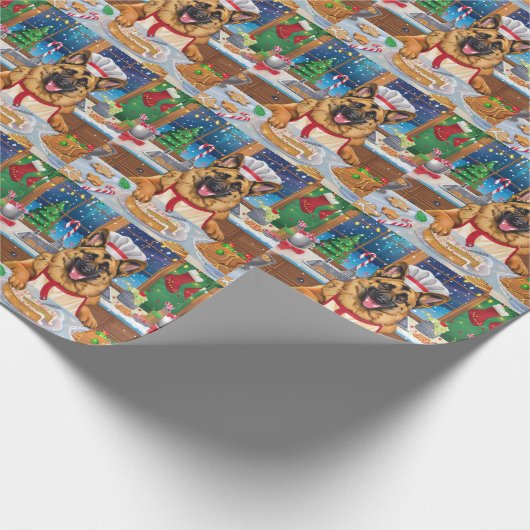 ジャーマンシェパードホリデーベーキング:フェスティバルクリスマス ラッピングペーパー (角)