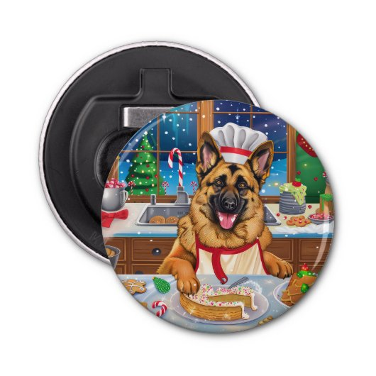 ジャーマンシェパードホリデーベーキング:フェスティバルクリスマス 栓抜き (正面)