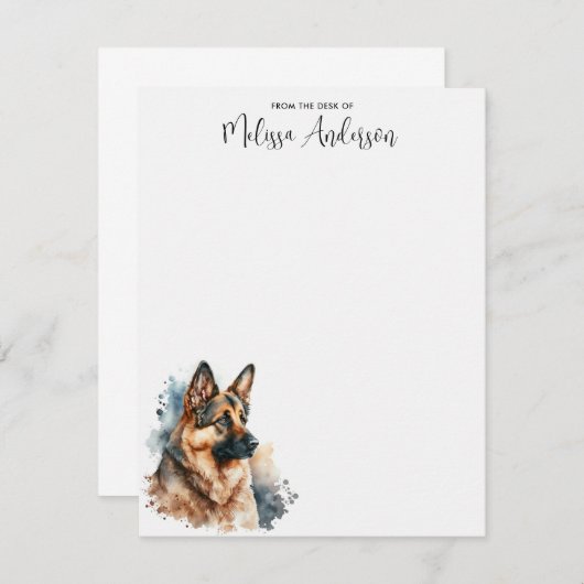 ジャーマンシェパードモダンドウウォーターパーソナライズされたカラー ノートカード (正面/裏面)