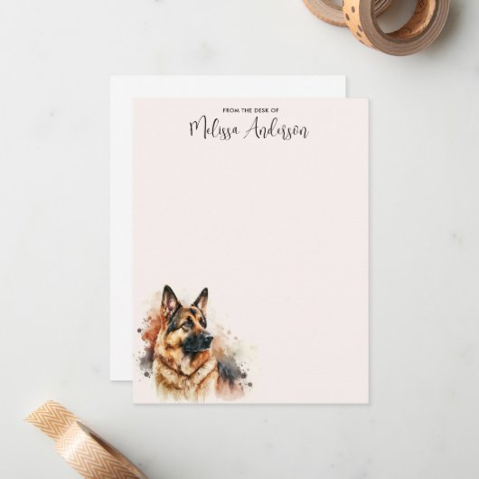 ジャーマンシェパードモダンドッグウォーターカラーパピー ノートカード (正面/裏面インサイチュ)