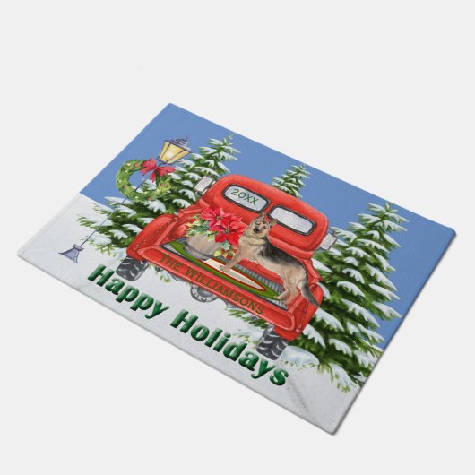 ジャーマンシェパードレッドヴィンテージトラックファミリー名 ドアマット (アングル)
