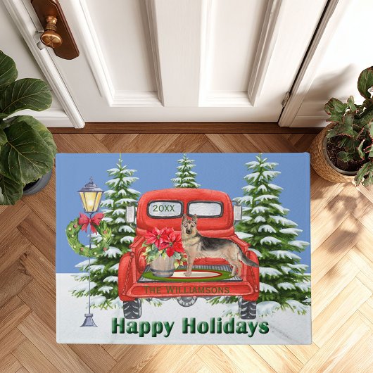 ジャーマンシェパードレッドヴィンテージトラックファミリー名 ドアマット