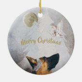 ジャーマンシェパード冬の水の色の休日 セラミックオーナメント (裏面)