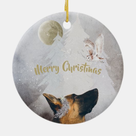 ジャーマンシェパード冬の水の色の休日 セラミックオーナメント (裏面)