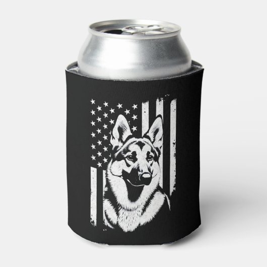 ジャーマンシェパード好き アメリカ国旗  缶クーラー (缶正面)