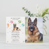 ジャーマンシェパード子犬の誕生日パーティー ピンクの写真 招待状 (スタンド正面)