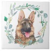 ジャーマンシェパード水彩リースセラミックタイル タイル (正面)