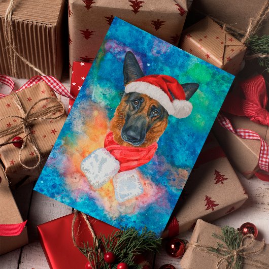 ジャーマンシェパード犬のクリスマス シーズンポストカード