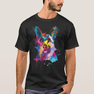 ジャーマンシェパード犬のスプラッシュアート Tシャツ