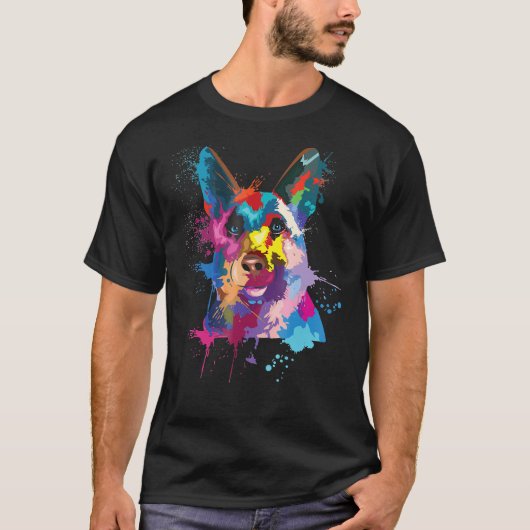 ジャーマンシェパード犬のスプラッシュアート Tシャツ (正面)