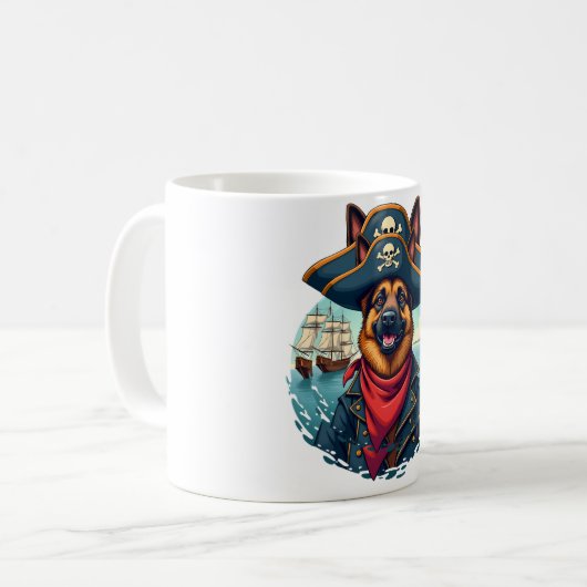 ジャーマンシェパード犬の海賊 コーヒーマグカップ (正面左)