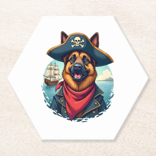 ジャーマンシェパード犬の海賊 ペーパーコースター (正面)