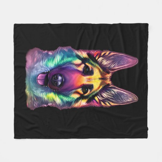 ジャーマンシェパード絵画のパステルかわいらしズ フリースブランケット (正面(横))