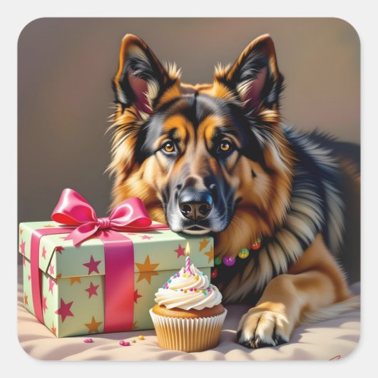 ジャーマンシェパード誕生日 スクエアシール (正面)