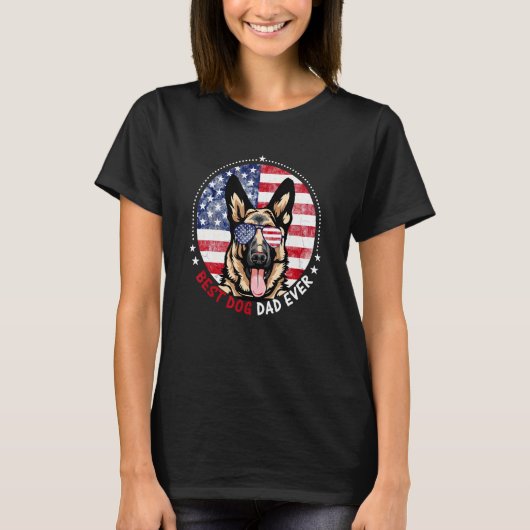 ジャーマンシェパード アメリカ国旗 かっこいい犬の父 Tシャツ (正面)