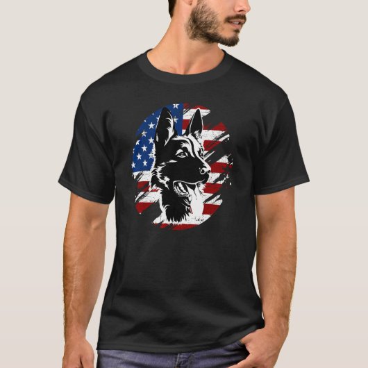 ジャーマンシェパード アメリカ国旗 犬 メンズ レディース Tシャツ (正面)
