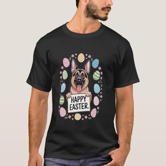ジャーマンシェパード イースター エッグハント うさぎの耳 犬 Tシャツ (正面)