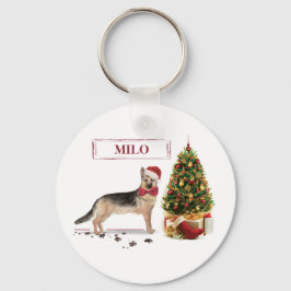 ジャーマンシェパード クリスマスの犬とツリー キーホルダー