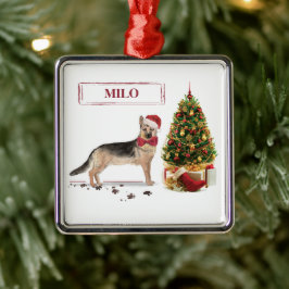 ジャーマンシェパード クリスマスの犬とツリー メタルオーナメント