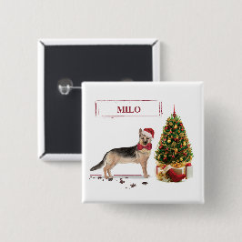 ジャーマンシェパード クリスマスの犬とツリー 缶バッジ