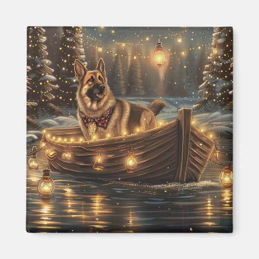 ジャーマンシェパード クリスマスの祝祭の航海 マグネット (正面)