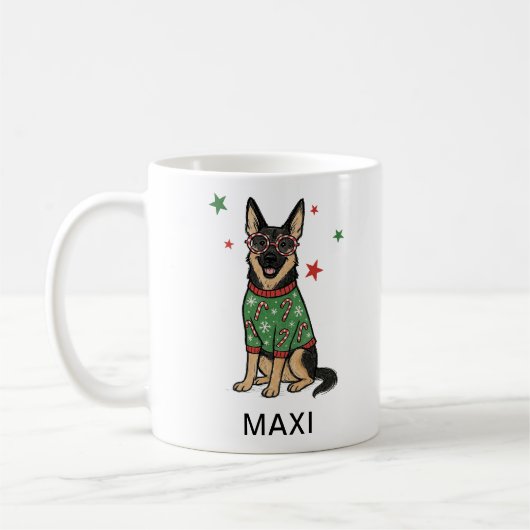ジャーマンシェパード クリスマスセーター 犬好き コーヒーマグカップ (左)